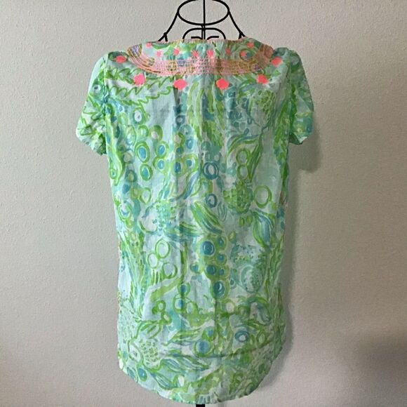 Lilly Pulitzer Cotton Embroidered Under the Sea Short Sleeve Blouse - Picture 6 of 11